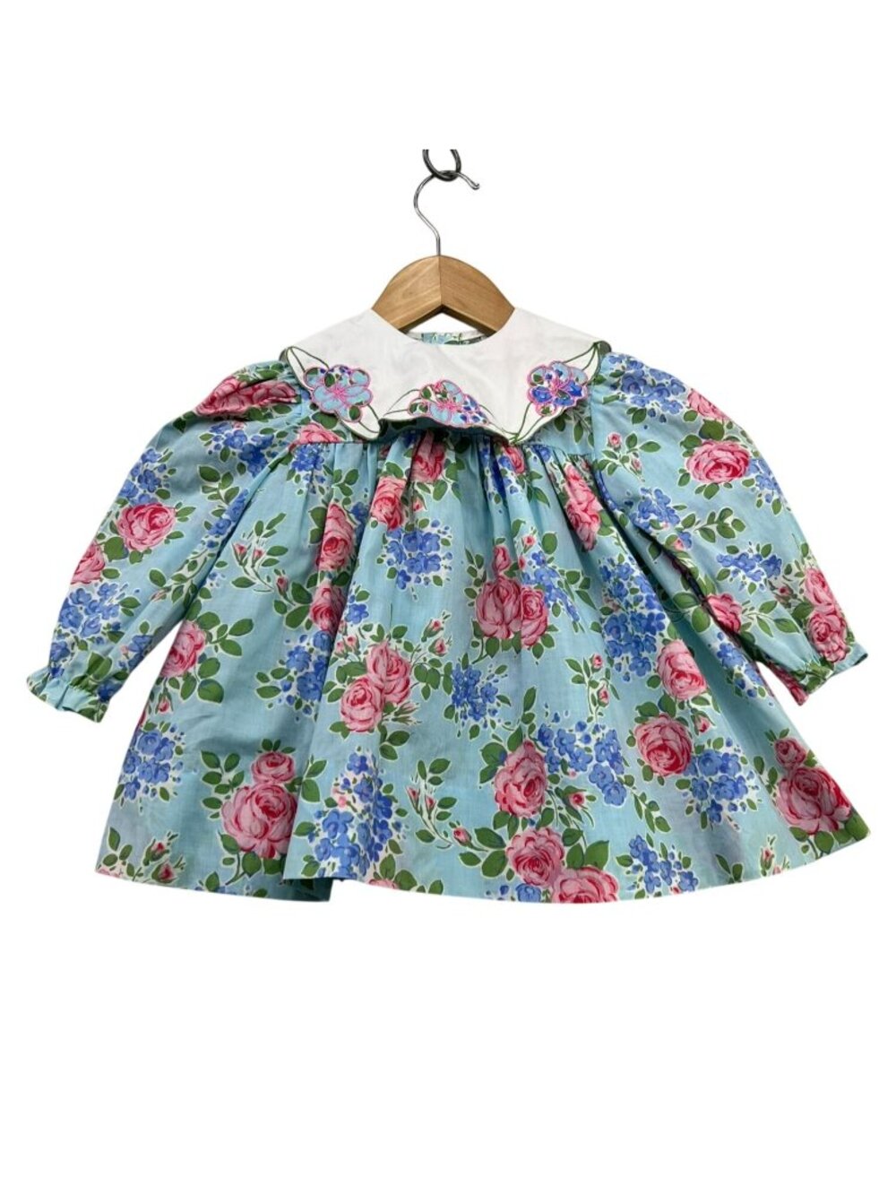 Vintage Girls Spring Embroidered Floral Babydoll Dress Size 2T Multicolor Casual